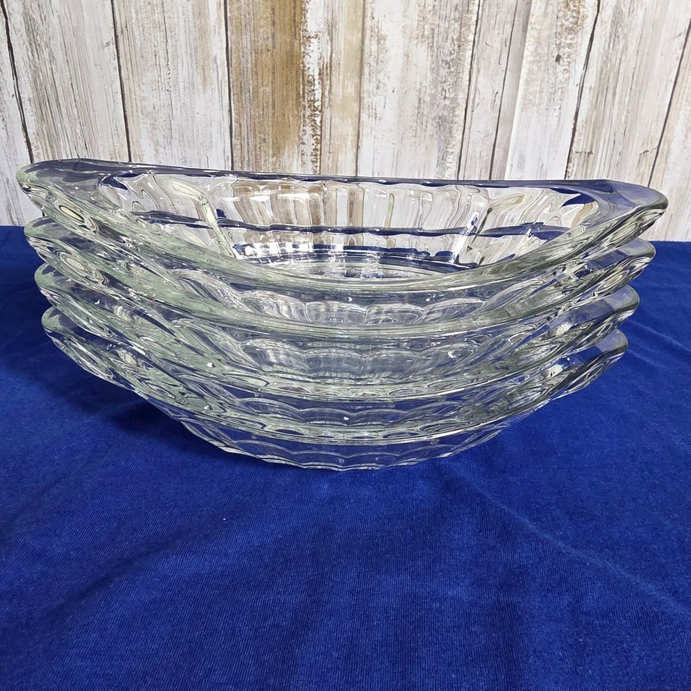 Vintage Clear Pressed Glass Banana Split Boat Ice Cream Sundae Dishes Set of 4 - Picture 3 of 13